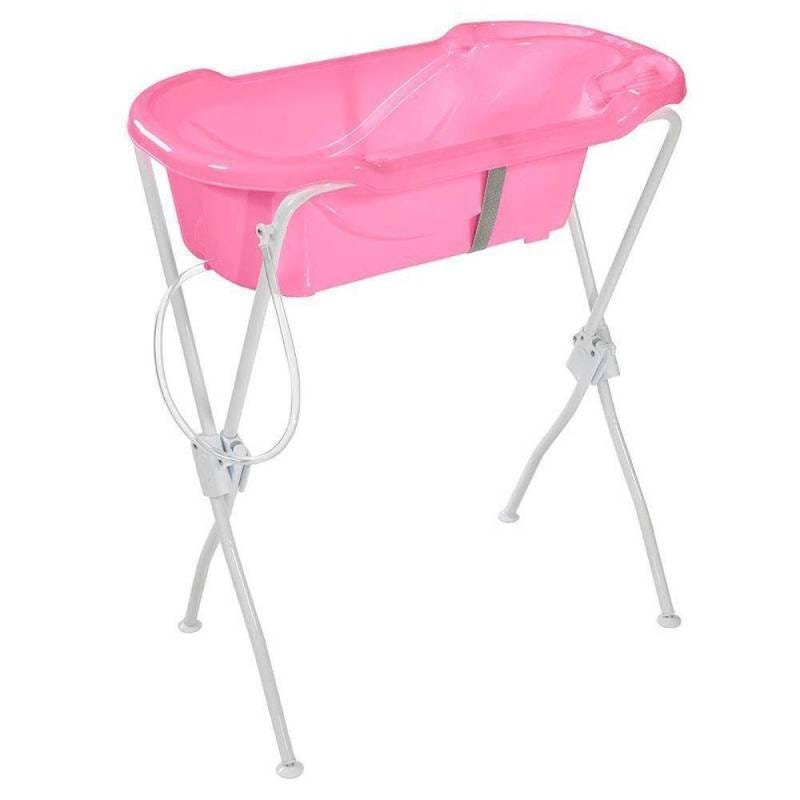 Banheira Bebê Ergonômica Rosa Com Suporte - Tutti Baby | MadeiraMadeira