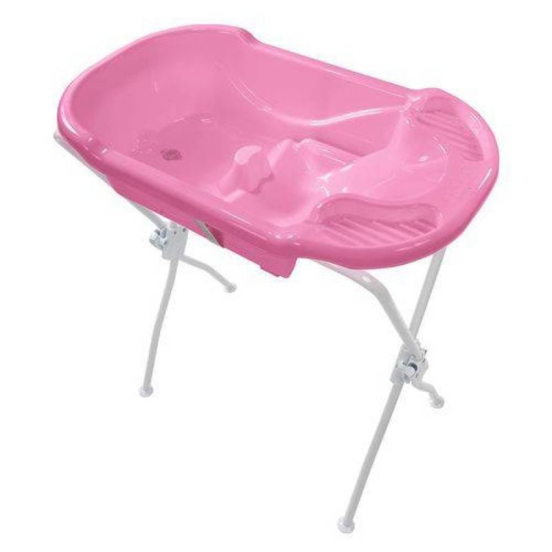 Banheira Bebê Ergonômica Rosa Com Suporte - Tutti Baby | MadeiraMadeira