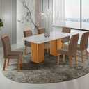 Ver imagem 1 de Conjunto Mesa de Jantar 180cm com 6 Cadeiras Estofadas Multimóveis Crrft-CON049 Madeirado/Off White