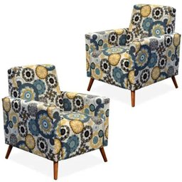 Kit 2 Poltronas Decorativas para Sala de Estar Pés Palito Liz Floral Amarelo - Lyam Decor - 1