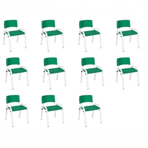 Kit 11 Cadeira Iso Infantil Creche, Base Branco Verde Escuro