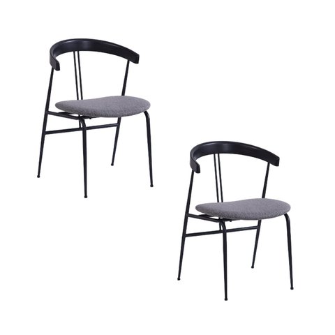 Kit com 2 Cadeiras Escandinavia Base Preta Assento em Tecido e Base Aço Carbono - Cinza