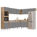 Ver imagem 1 de Armário de Cozinha Modulada de Canto 8 Peças CP03 Balcão com Pia Inox Castanho/Cinza - Lumil Lumil M