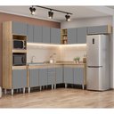 Ver imagem 2 de Armário de Cozinha Modulada de Canto 8 Peças CP03 Balcão com Pia Inox Castanho/Cinza - Lumil Lumil M