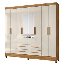 Guarda Roupa Casal Flórida 8 Portas e 4 Gavetas Freijó/off White com Espelho - Moval - 1