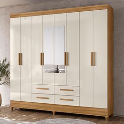 Guarda Roupa Casal Flórida 8 Portas e 4 Gavetas Freijó/off White com Espelho - Moval - 2