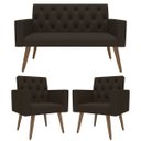 Ver imagem 5 de Estilo na Recepção Kit Namoradeira + 2 Poltronas Capitonê Marrom