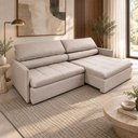 Ver imagem 2 de Sofá 3 Lugares Retrátil Reclinável para Sala de Estar 174cm Naína K01 Linho Bege - Lyam Decor