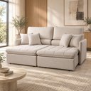 Ver imagem 1 de Sofá 3 Lugares Retrátil Reclinável para Sala de Estar 174cm Naína K01 Linho Bege - Lyam Decor