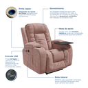 Ver imagem 4 de Poltrona do Papai Reclinável Elétrica Fixa com Massagem e Aquecimento em Suede Rosa Nude Premium