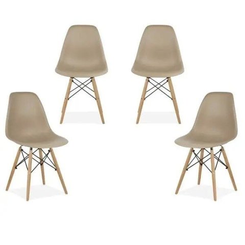 Kit 4 Cadeiras Eiffel Charles Eames Nude Polipropileno Pés Madeira Sala Jantar