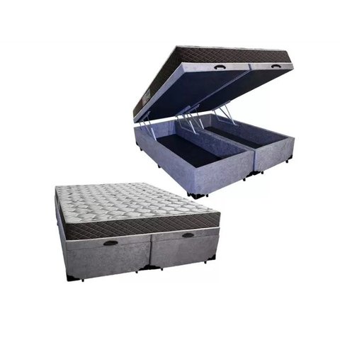 Cama Box Baú Queen Colchão Mola Ensacada Belos Sonhos + Box Suede 71x158x198 Cinza