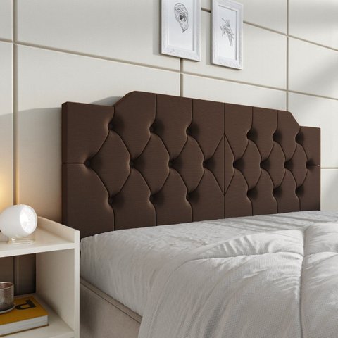 Cabeceira Painel Casal Capela Estofada Capitonê Dobrável 140cm Fixação na Parede:Marrom