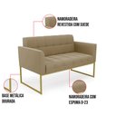 Ver imagem 6 de Kit 1 Sofá Namoradeira e 1 Poltrona Elisa Suede Base Metálica Industrial Dourada - D'Rossi Marrom Ra