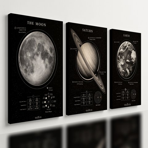 Kit3 Quadro Decorativo Astronomia Universo Planeta Terra Lua 40x28cm