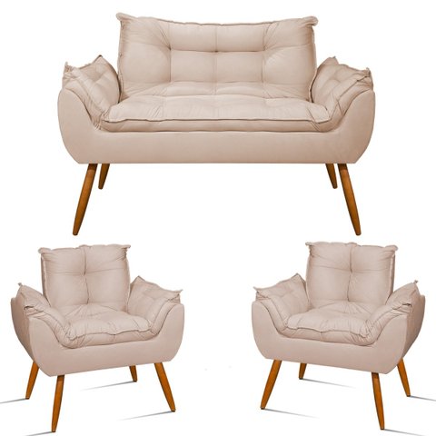 Kit 2 Poltronas Opala e Namoradeira - Sala, Quarto, Recepção:bege