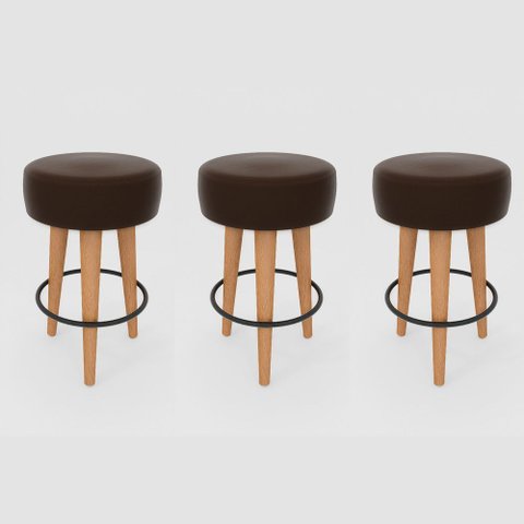 Kit 3 Banqueta Média Cozinha 60cm Estofada Marrom Café Madeira Maciça Urban