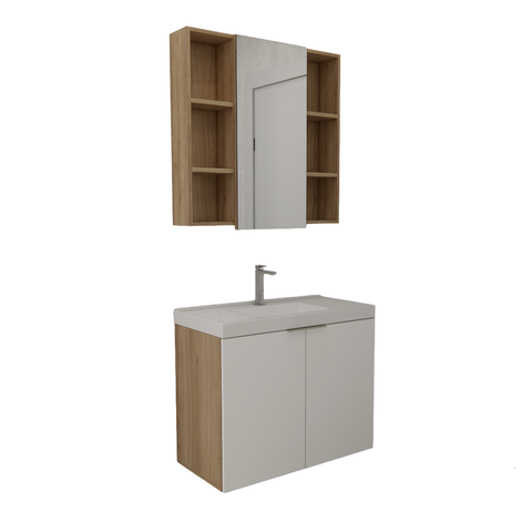 Conjunto de Banheiro com Cuba Vittare 80cm Estilare Cnj5005 Carvalho/branco
