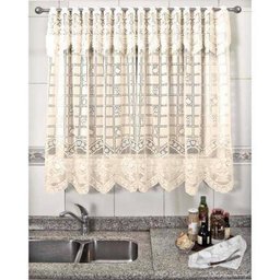 Cortina de Renda - Copa e Cozinha - Frutas - Bege - 2,20M x 1,20M - para Varão - Cortilester - 1