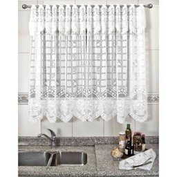 Cortina de Renda - Copa e Cozinha - Frutas - Branco - 2,20M x 1,20M - para Varão - Cortilester - 2