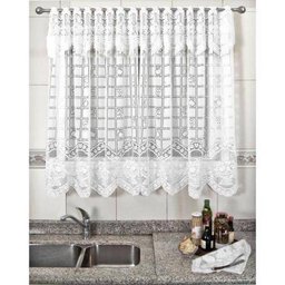 Cortina de Renda - Copa e Cozinha - Frutas - Branco - 2,20M x 1,20M - para Varão - Cortilester - 1