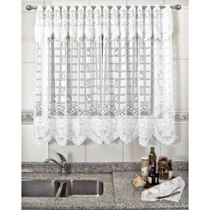 Cortina de Renda - Copa e Cozinha - Frutas - Branco - 2,20M x 1,20M - para Varão - Cortilester