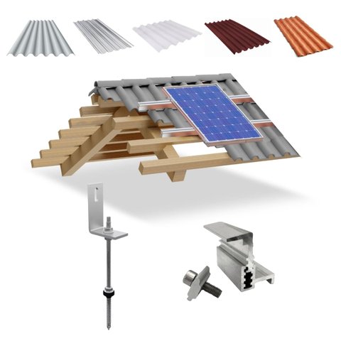 Kit Estrutura Suporte Fixador Linha C P/ 01 Placa Solar Alumínio Inox Telha Fibro Ondulada Viga Made