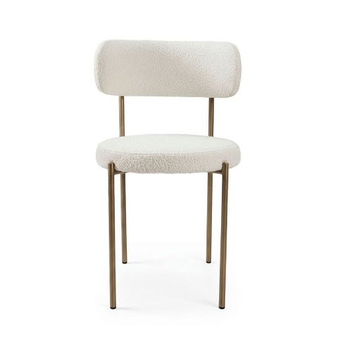 Cadeira Estofada Bouclé para Sala de Jantar Base Fixa Metal Carbono Monah Hope Bouclé Branco