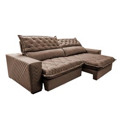 Sofá Retrátil e Reclinável 3.15m Molas Ensacadas Cama inBox Spazus com Bordado 3D Velusoft Castor - 1
