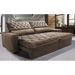 Sofá Retrátil e Reclinável 3.15m Molas Ensacadas Cama inBox Spazus com Bordado 3D Velusoft Castor - 2