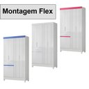 Ver imagem 4 de Guarda Roupa Roupeiro Solteiro Siena 5 Portas 1 Gaveta Detalhes Frisados Flex Branco Rosa Azul Moval