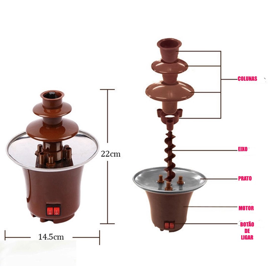 Mini Fondue Fonte Cascata de Chocolate Aquecimento 110v - 6