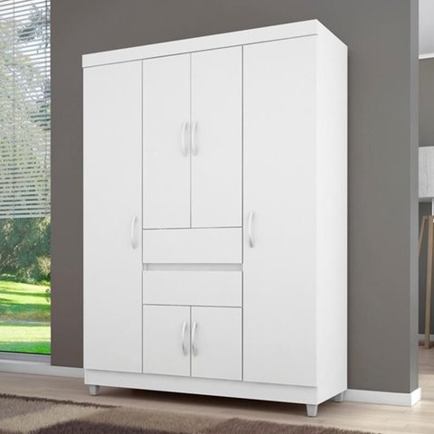 Guarda Roupa Casal Ecom Ii 6 Portas + 2 Gavetas - Demóbile:branco/rosa Flex
