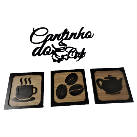 Kit 4 quadros de decoração Cantinho do Café Preto