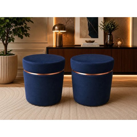 Kit de Puff Superior Rose Gold, Cor Azul Veludo - Let Móveis