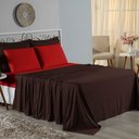 Ver imagem 1 de Jogo de Cama Casal Viúva Nobre 4 Peças Malha 100% Algodão - Marrom / Vermelho