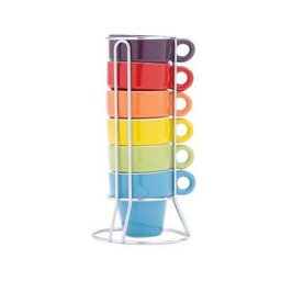 Jogo de Xícaras Cafezinho com Suporte 7 Peças 60ml Bon Gourmet - 1 Jogo de Xícaras Cafezinho com Suporte 7 Peças 60ml Bon Gourmet - 1