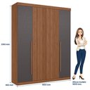 Ver imagem 2 de Guarda Roupa Casal Ripado 4 Portas Buriti e Cômoda Marabá com Espelho Jatobá Grafite Acetinado - San