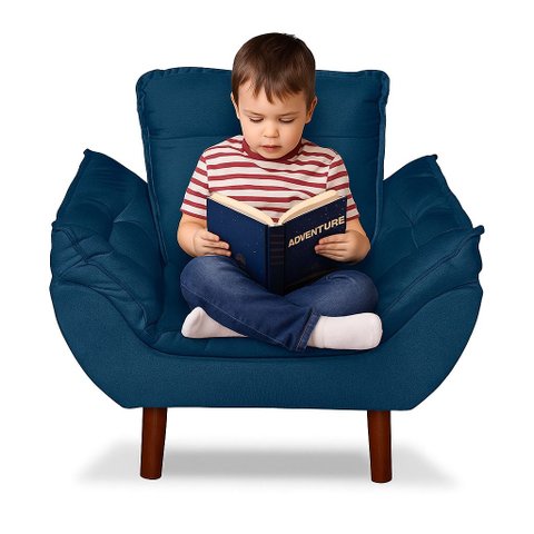 Mini Poltrona Cadeira Infantil de Criança Suede Azul Marinho  Pés Palito