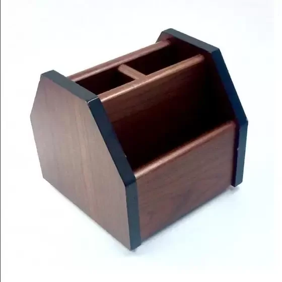 Porta Caneta Lápis Organizador Giratório 360° de Madeira - 2