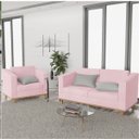 Ver imagem 2 de Kit Sofá 2 Lugares e Poltrona Europa Suede Rosa Bebê ADJ Decor