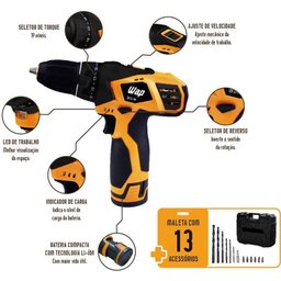 Parafusadeira Furadeira Bateria Bpf12 Bivolt Wap - 8