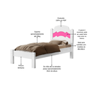 Ver imagem 4 de Cama de Solteiro para Quarto Mdf Clássica Iris Tradicional com Colchão 188x88cm:brancorosa