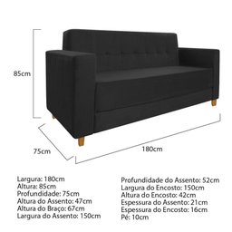 Sofá 2 Lugares Suede Preto - 4 Sofá 2 Lugares Suede Preto - 4