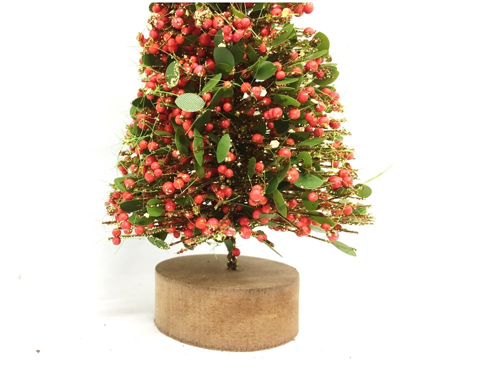 Mini Pinheiro Rústico Decorado Natal Luxo Enfeite de Mesa 20cm Base Madeira - Yangzi - 4