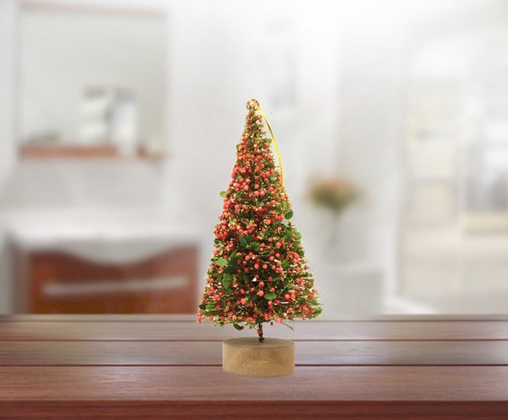 Mini Pinheiro Rústico Decorado Natal Luxo Enfeite de Mesa 20cm Base Madeira - Yangzi - 2