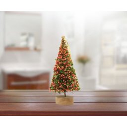Mini Pinheiro Rústico Decorado Natal Luxo Enfeite de Mesa 20cm Base Madeira - Yangzi - 2