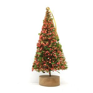 Mini Pinheiro Rústico Decorado Natal Luxo Enfeite de Mesa 20cm Base Madeira - Yangzi