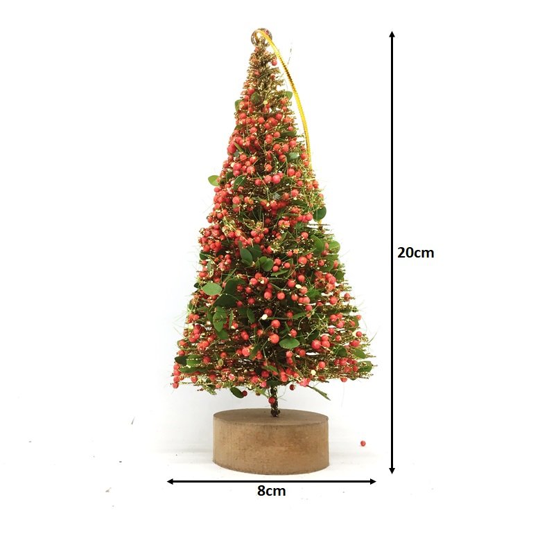 Mini Pinheiro Rústico Decorado Natal Luxo Enfeite de Mesa 20cm Base Madeira - Yangzi - 3