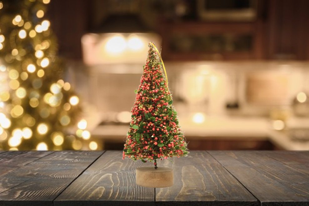 Mini Pinheiro Rústico Decorado Natal Luxo Enfeite de Mesa 20cm Base Madeira - Yangzi - 5